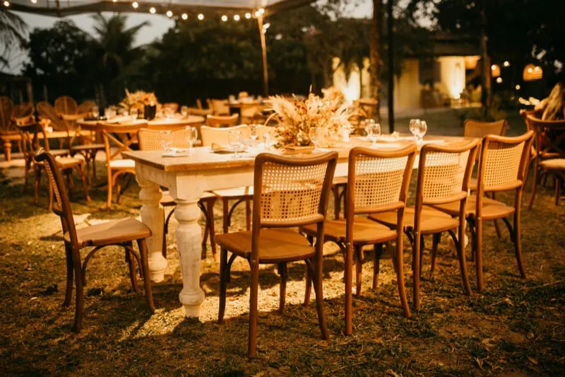 Elegant wedding reception table setting with coffee service